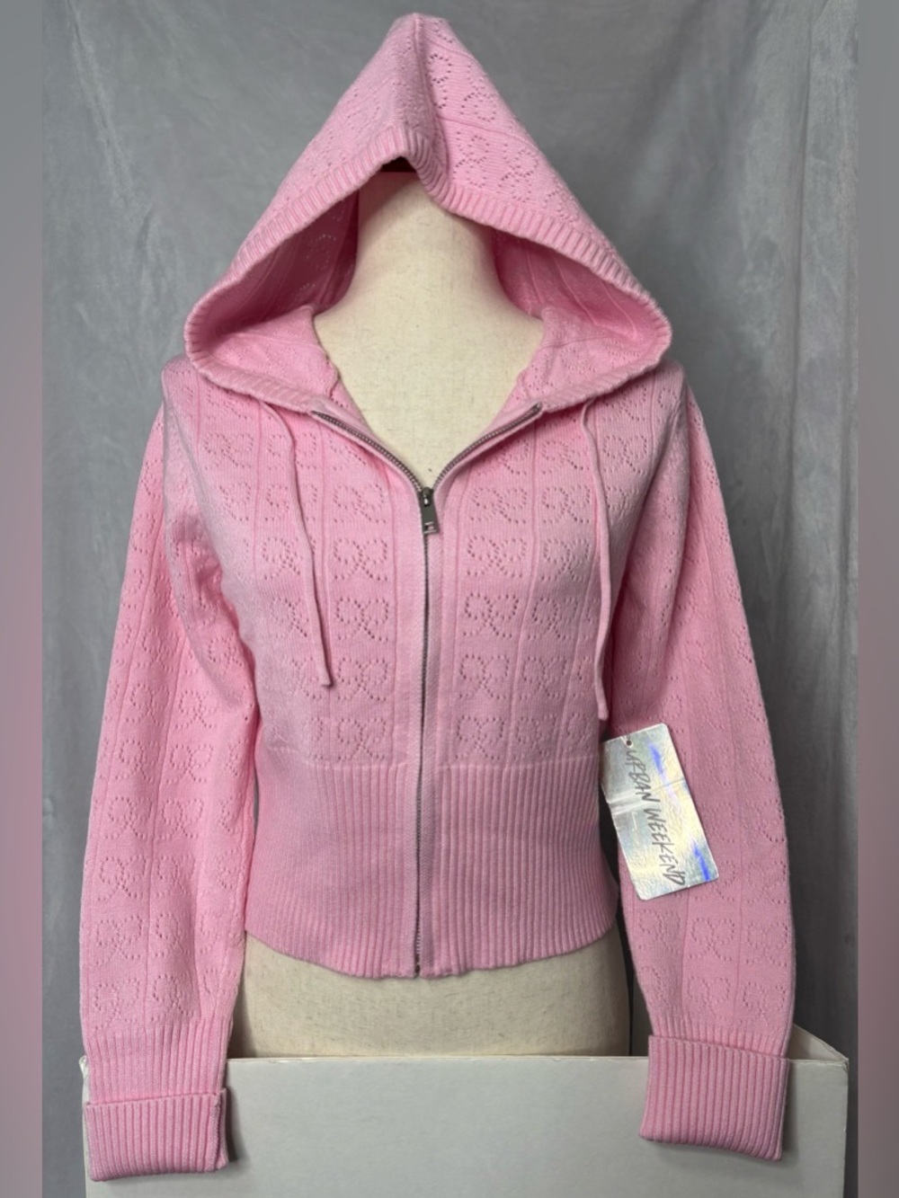 NWT Urban Weekend Pink Pointelle Full-Zip Hoodie Sweater XL